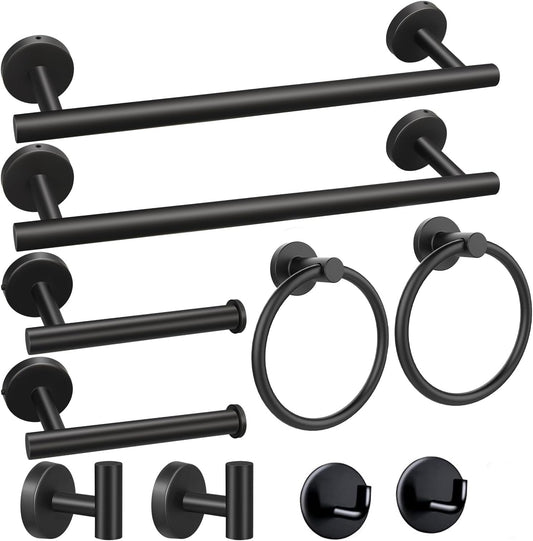 8 Pieces Bathroom Towel Rack Set, Includes 2PCS 23.6 inch Towel bar, 2PCS Towel Hook, 2 PCS Towel Ring, 2PCS Toilet Paper Holder-Matte Black Bathroom Accessories Sets