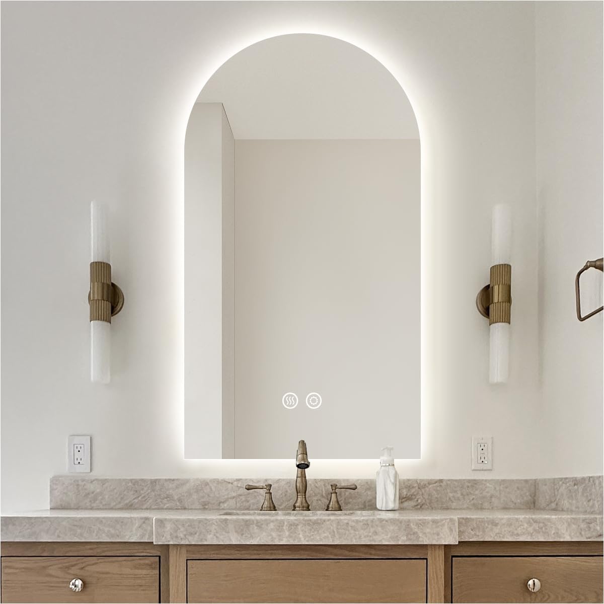 40" x 24" Arched LED Bathroom Mirror, Frameless, Backlit Vanity Mirror with Lights, Wall Mounted Lighted Mirror, Dimmable 3-Color Shatter-Proof Arch Smart Mirror, UL-Listed, CRI≥93