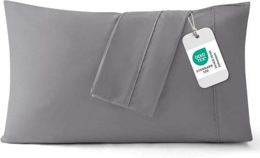 Bedsure King Size Pillow Cases Set of 2 - Silver Grey Brushed Microfiber Pillowcases 2 Pack, Super Soft Pillow Case Cover with Envelope Closure, Wrinkle, Fade and Stain Resistant, 20x36 Inches