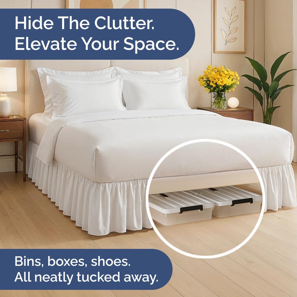 Bedskirt Twin Size Ruffle - 15 inch Drop Dust Ruffle Bed Skirt with Platform - Ultra-Soft, Easy Fit, Premium Hotel Quality - Wrinkle, Fade & Shrink Resistant - for Women, Men, Kids and Teens - White