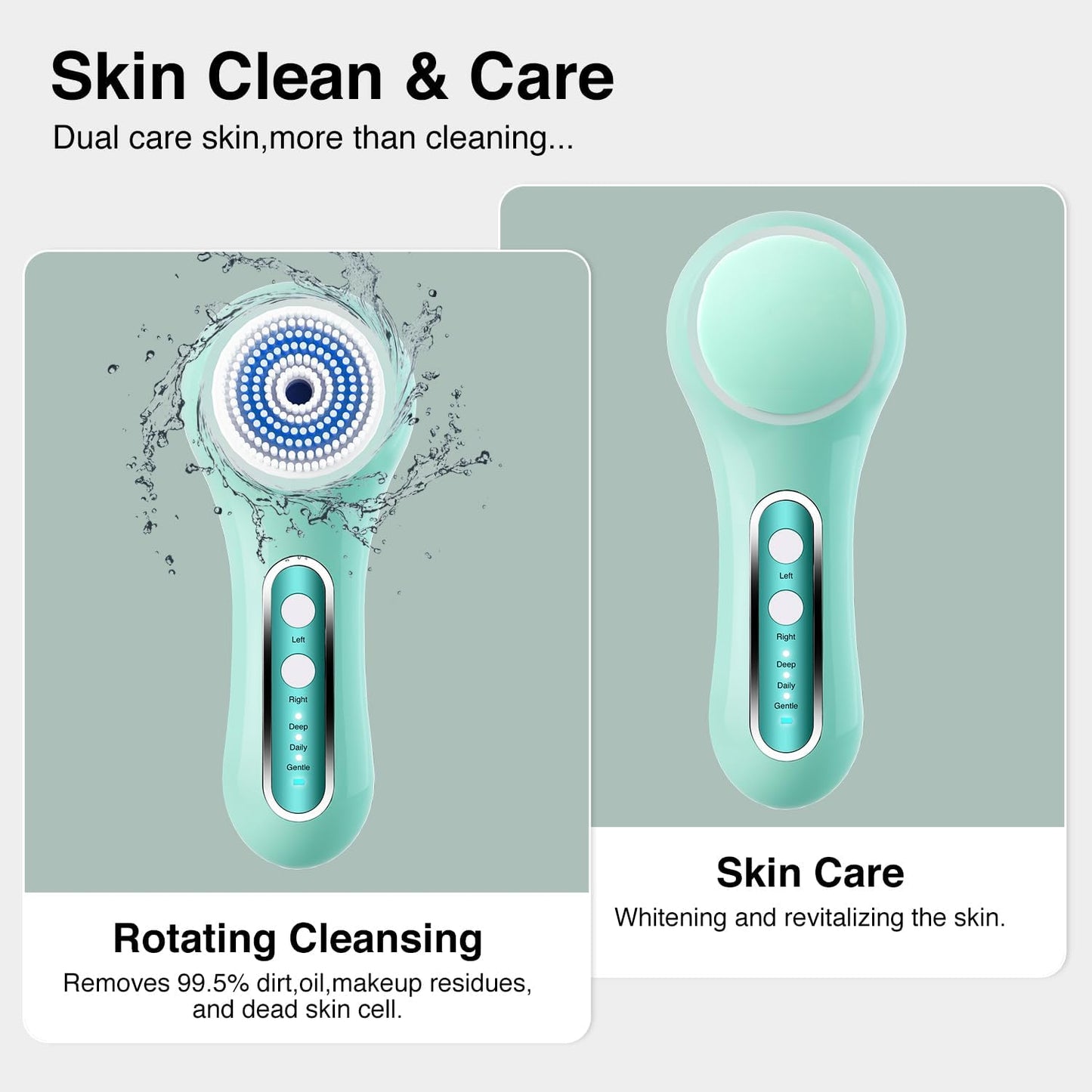 Face Scrubber Exfoliator, Rechargeable Facial Cleansing Brush with 2-Way Rotation & 3 Modes, 30-Day Runtime, 5 Brush Heads for SPA-Level Care, IPX7 Waterproof, Deep Cleaning for All Skin Types