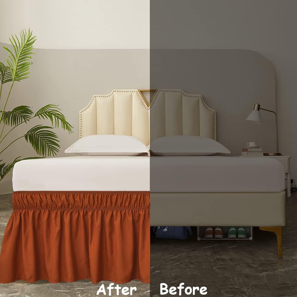 MEILA Wrap Around Bed Skirt Three Fabric Sides Elastic Dust Ruffled 18 Inch Tailored Drop,Easy to Install Fade Resistant-Caramel, Twin/Full