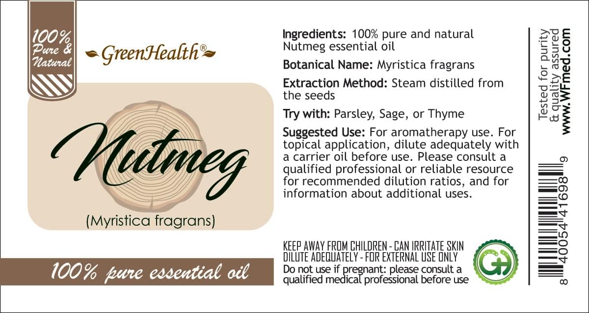 Nutmeg Essential Oil - 128 fl oz (1 Gallon) Plastic Bottle w/Cap - 100% Pure Essential Oil by GreenHealth
