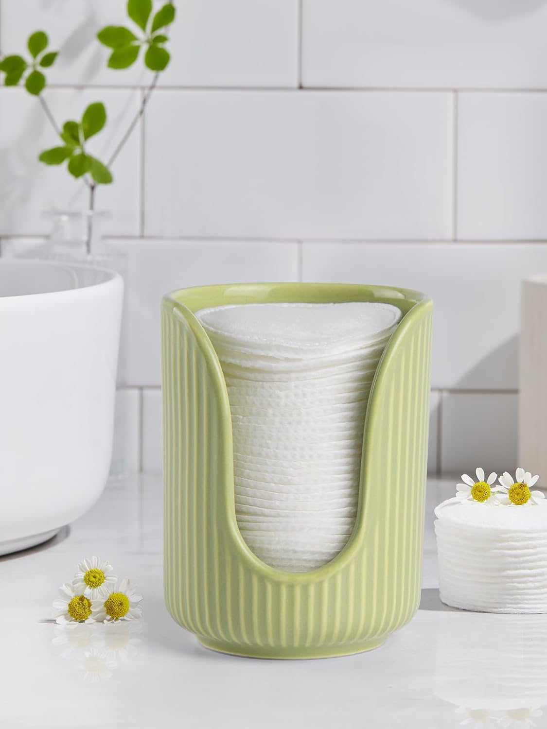Bathroom Cup Dispenser, 3oz-4oz Ceramic Paper Cup Holder, Small Countertop Mouthwash Dixie Cups Accessories, for Vanity Countertops, Bathroom, Kitchen, and Dining Room