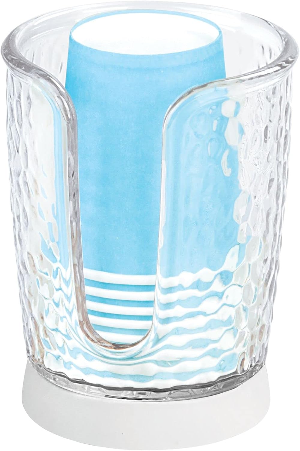 mDesign Plastic/Steel Compact Small Disposable Paper Cup Dispenser Storage Holder for Rinsing Cups on Bathroom Vanity Countertops - Rain Collection - Clear/White