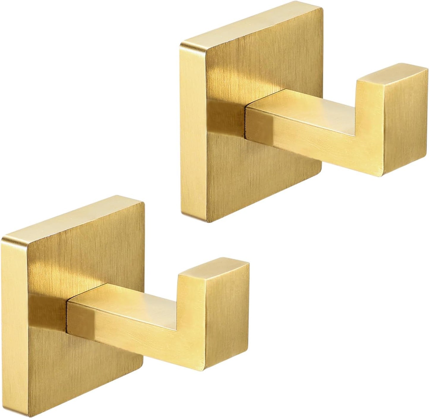 IBosins 2-Pack Towel Hooks Hand Towel Holder for Bathroom Wall Livingroom Bedroom Kitchen Closet Heavy Duty Stainless Steel Hook Hanger for Robe, Bath Towel, Coat (Square Brushed Gold)