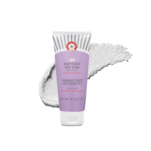 First Aid Beauty - KP Bump Eraser Body Scrub with 10% AHA, Keratosis Pilaris Skin Exfoliator with Glycolic and Lactic acids, Helps Reduce Chicken Bumps, Safe for Sensitive Skin, 2 oz