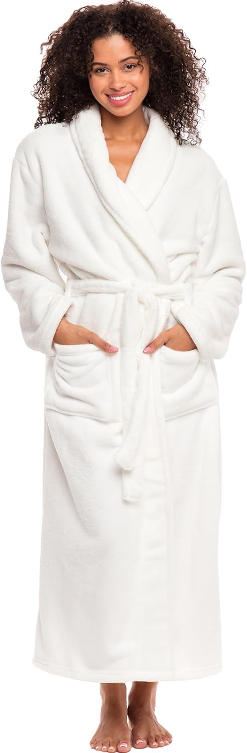 Alexander Del Rossa Plush Robe for Women, Long Fleece Winter Bath Robe, Plus Size