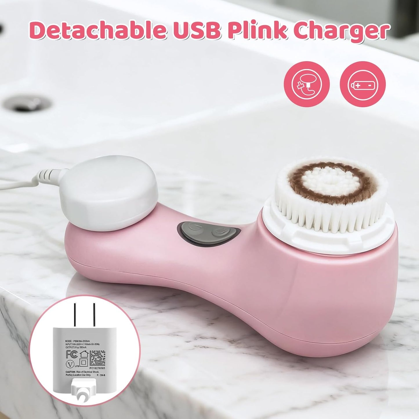 Clarisonic Mia 2 Electric Face Cleansing Brush with 2 Brush Heads, Sonic Facial Brush for Deep Cleaning & Exfoliation, Waterproof Rechargeable (Pink)