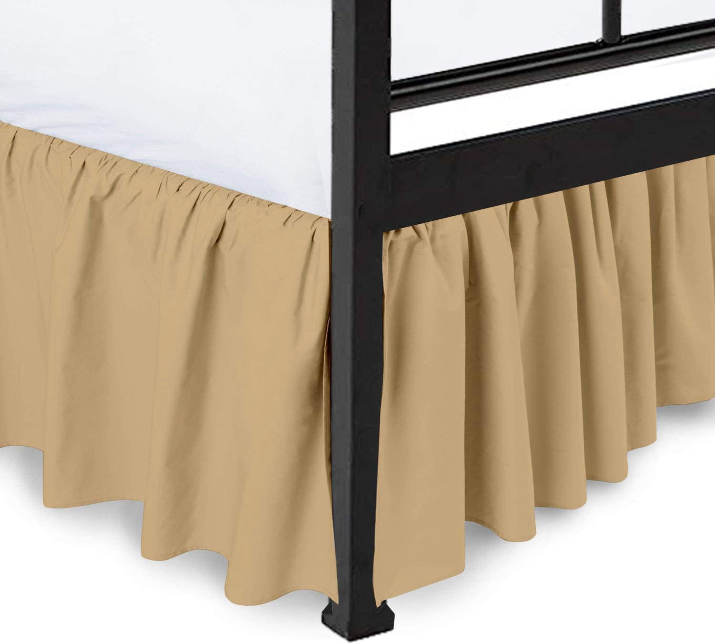Ruffled Bed Skirt with Split Corners, Taupe, Queen 21 Inch Drop Bedskirt, Hotel Quality Brushed Microfiber Wrinkle Free Dust Ruffle Bed Skirt Queen Size