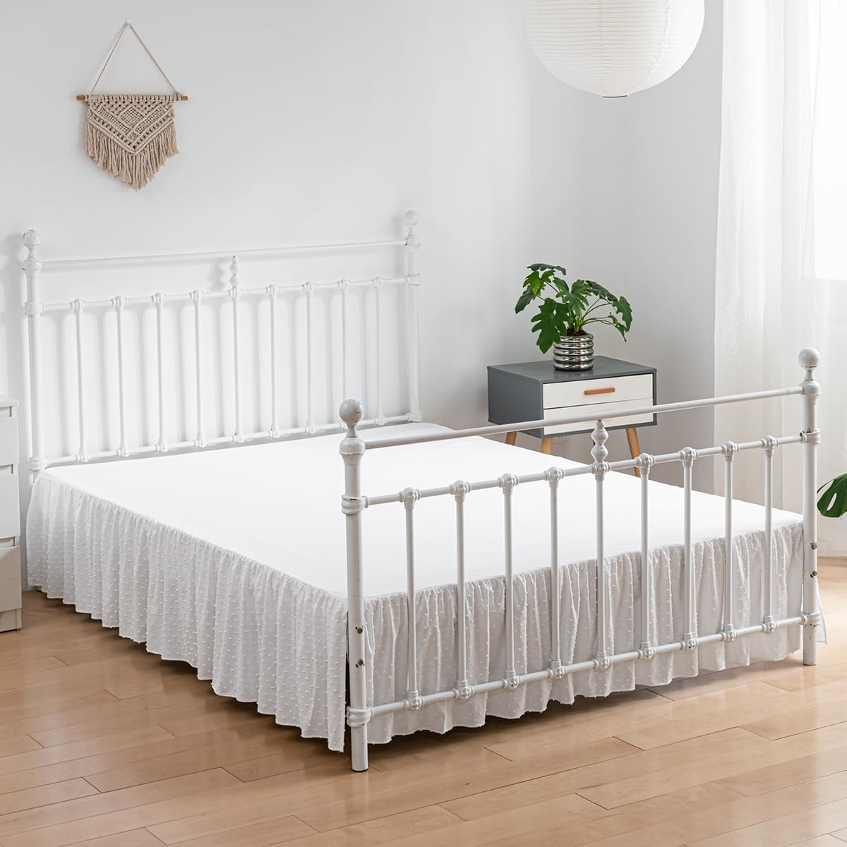 Tufted Dot Bed Skirt Twin Size,Ruffled Bed Skirt with Split Corners, Twin Bed Skirt 18 Inch Drop, Boho Twin Size Bed Skirt White for Ruffled Bed Skirt with Split Corners, Bed Skirt Twin Size