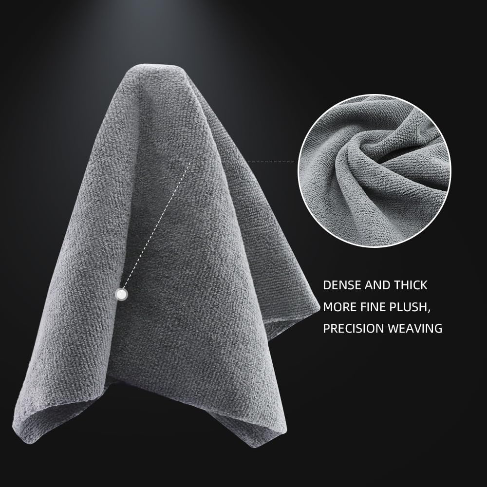 SPTA Microfiber Cleaning Cloth, Car Wash Towels, Terry Streak Free Reusable and Washable Premium Microfiber Towels for Cars, Pack of 12, 16"x16", Grey-MT041