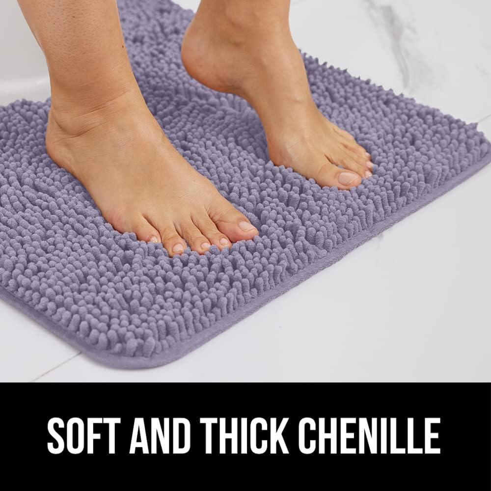 GORILLA GRIP Bath Rug Mat 30x20, Soft Absorbent Chenille, Quick Dry Microfiber Mats, Rubber Backing Washable Shower Floor Rugs, Bathmat Runner, US Designed Bathroom Decor Accessories Light Purple