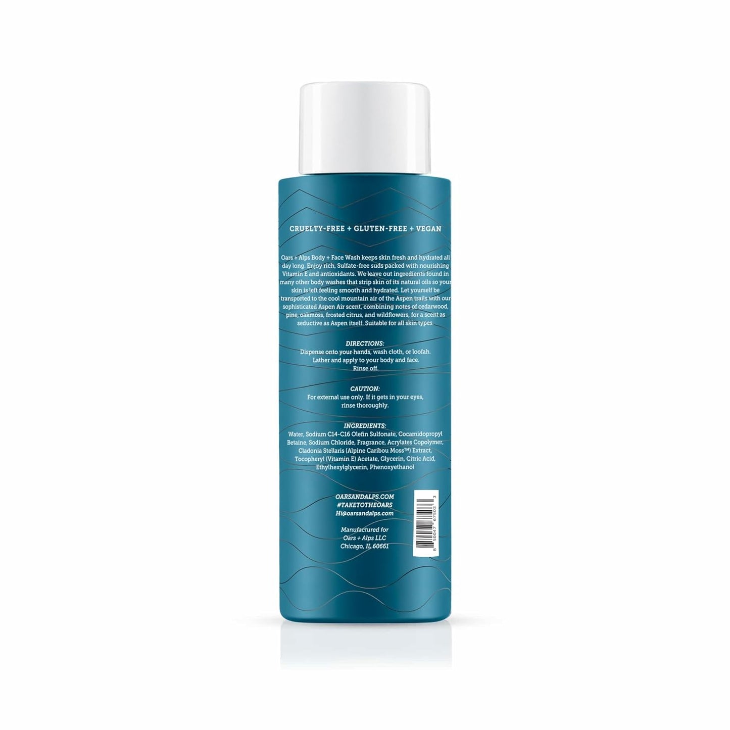 Oars + Alps Mens Moisturizing Body and Face Wash, Skin Care Infused with Vitamin E and Antioxidants, Sulfate Free, Aspen Air, 1 Pack