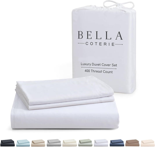 Bella Coterie Luxury Bamboo Viscose California King Size Duvet Cover Set | 100% Organically Grown | Corner Ties | Ultra Soft | Cooling | Two Pillow Shams | 106 x 94 | No Insert [White]