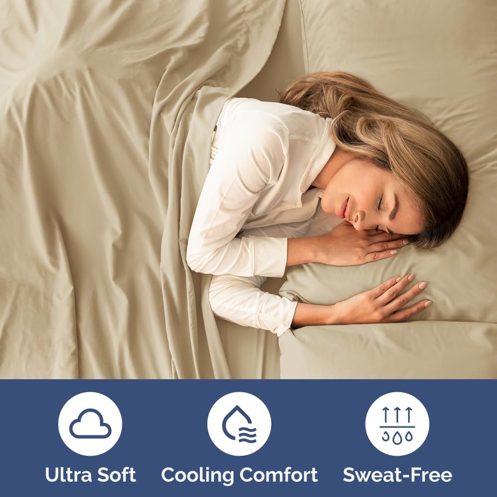 Split King Size 5 Piece Sheet Set - Comfy Breathable & Cooling Bed Sheets Set - Hotel Luxury Bedding for Women, Men, Kids, Teens, Boys & Girls - Deep Pockets, Soft and Wrinkle Free - Oeko-Tex - Beige