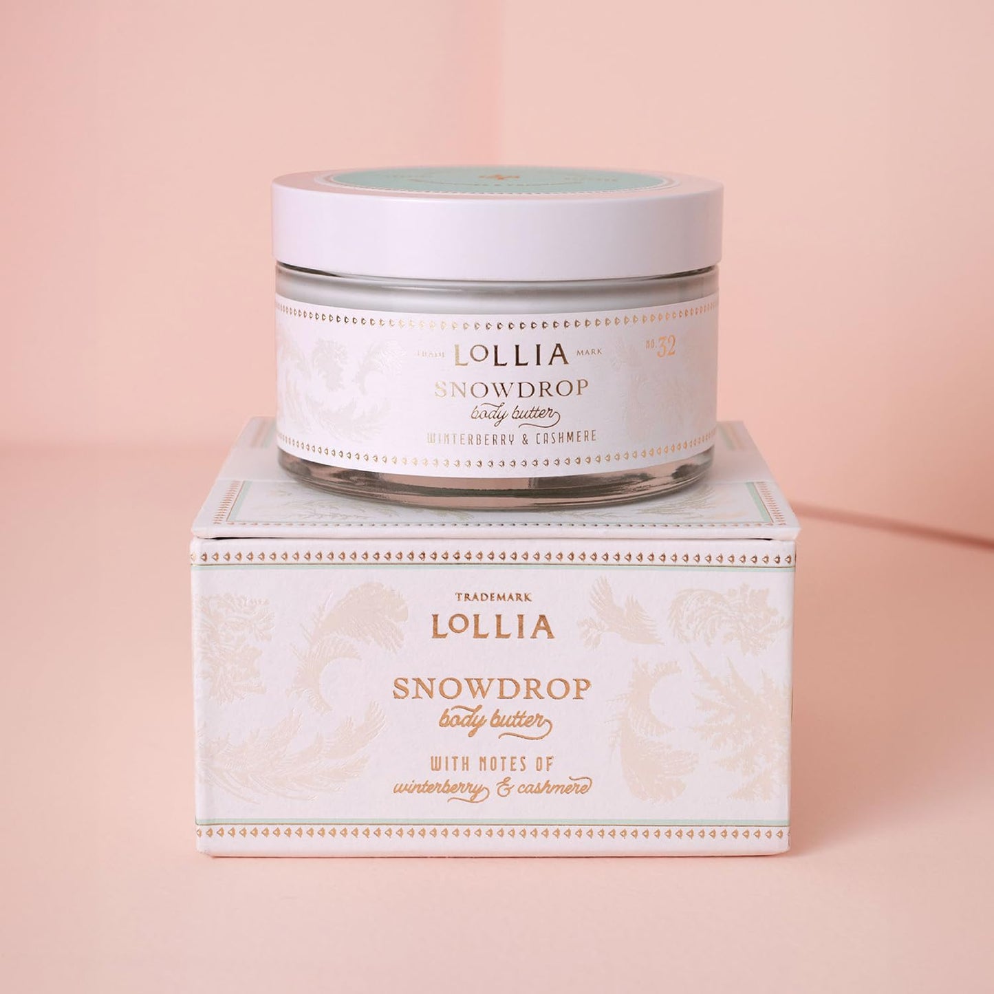 LOLLIA Snowdrop Whipped Body Butter, 5.7 oz, 155 g, Winterberry & Cashmere Scented Balm for Women, Moisturizing Shea & Cocoa Butter Lotion, Luxury Hydrating Skin Cream for Self Care