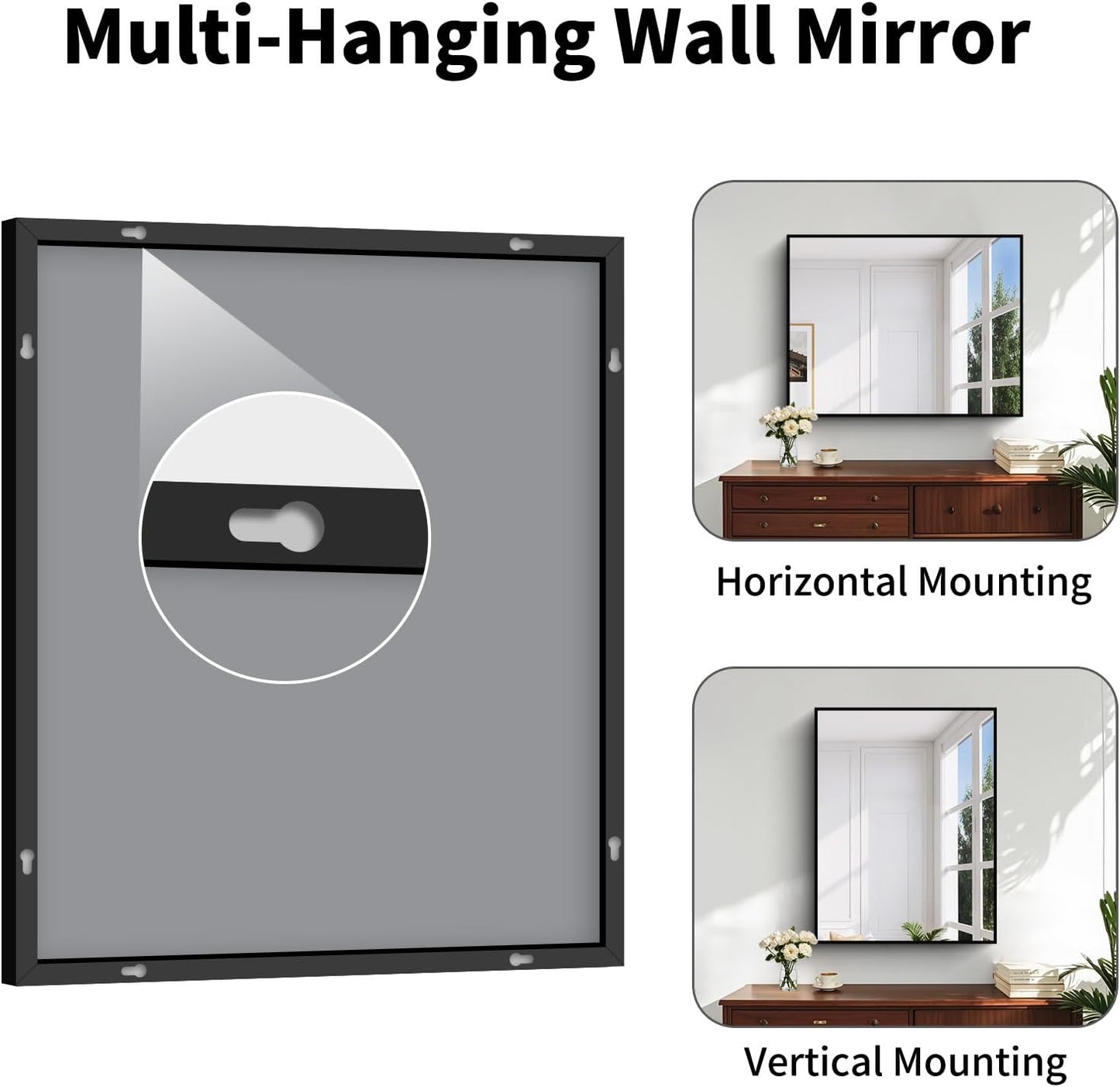 Koonmi Black Framed Bathroom Mirror - Shatterproof 38"x26" Tempered Glass, HD No Distortion, Horizontal/Vertical Mount, Modern Matte Aluminum Alloy Frame