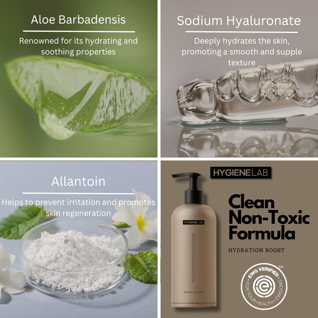 HygieneLab Mens Natural Body Wash - Ultra Hydrating, EWG Verified Clean Formula, Lavender Sands Scent, Sulfate-Free, Paraben-Free, Phthalates-Free, Gentle & Effective for Healthy Skin (10 oz)