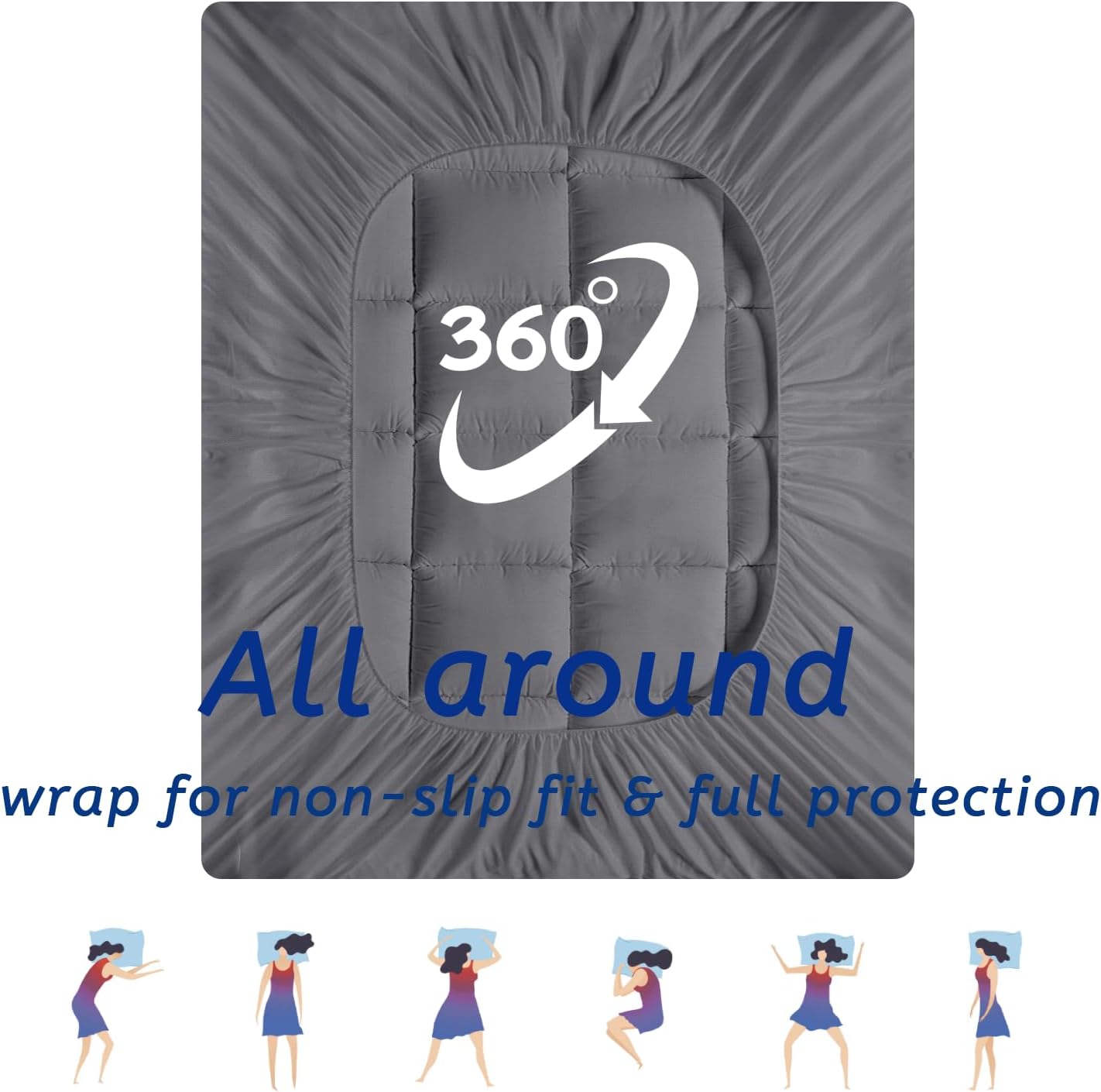 King Size Mattress Topper for Back Pain, Cooling Extra Thick Mattress Pad Cover with 8-21 inch Deep Pocket, Plush Pillow Top Mattress Topper Overfilled with Down Alternative, King Size, Dark Grey