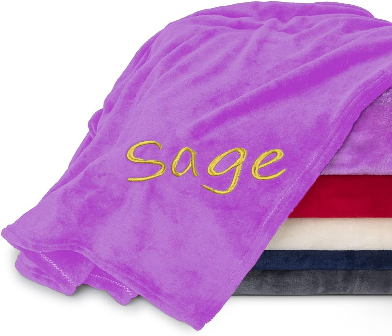 Personalized Blankets for Adults - Custom Blanket with Embroidered Name or Monogram - Soft Fleece Throw Cover for Bed & Couch - Purple (60"x80")