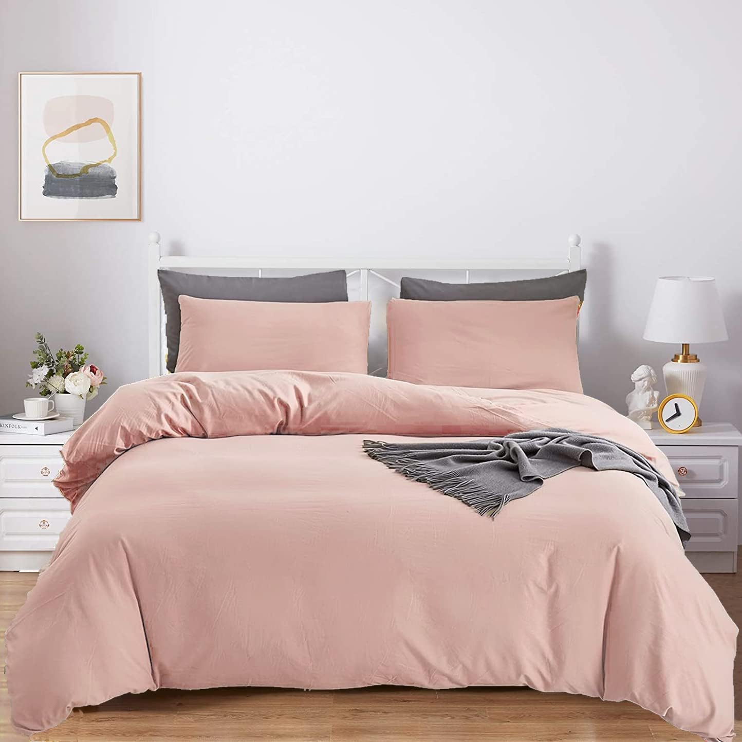 KAREVER Queen Blush Pink Cotton Comforter Set, 3 PCS Breathable Bedding with 2 Pillowcases, Fade-Resistant, Lightweight, Durable, Ideal for Gift