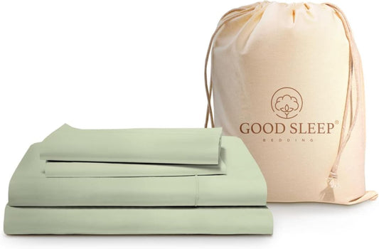 Good Sleep Bedding Twin XL Sheet - 100% Egyptian Cotton Sheets, 4 Pc, Twin XL Sheet Set, Cooling Bed Sheets, Sateen Wave, Luxury Twin XL Sheets College Dorm Fits 16" - Sage