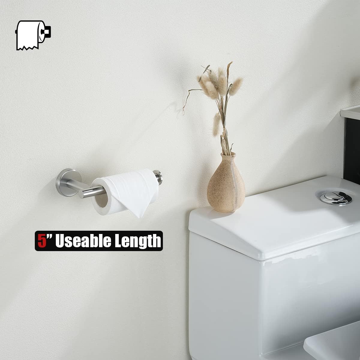 JQK Toilet Paper Holder, 5 Inch 304 Stainless Steel Thick 0.8mm Tissue Paper Dispenser for Bathroom, Hold Mega Rolls, Brushed Nickel Wall Mount, TPH120-BN