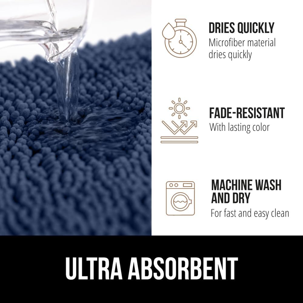 GORILLA GRIP Bathroom Rug Sets 3 Piece, Bath Mat Set and Oval Toilet Base with Rubber Backing, Plush Absorbent Shaggy Chenille Washable Mats, Includes 24x19.5, 24x17 and 30x20 Inch Rugs, Navy