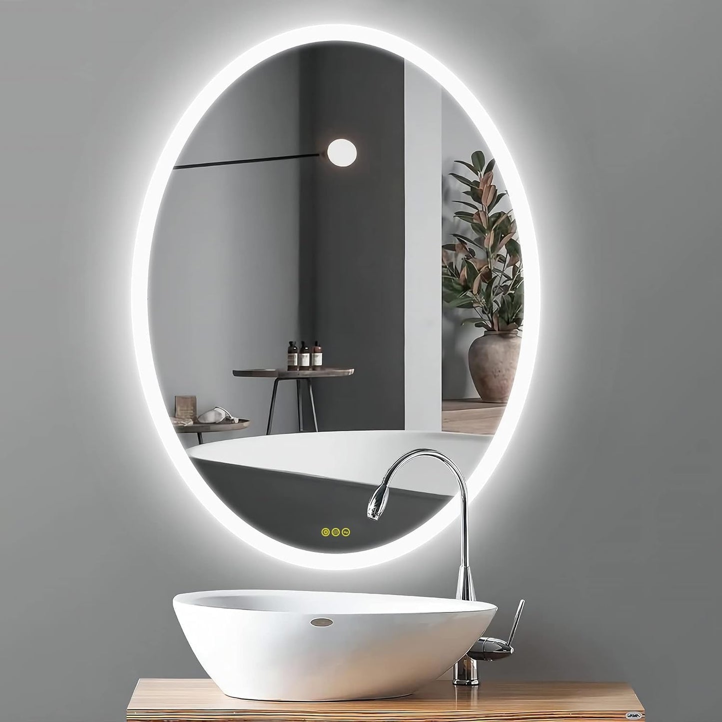 Wall-Mounted LED Oval Bathroom Mirror, Makeup Mirror (32 inches x 24 inches,) 3 Color Stepless Dimmable Memory Bathroom Vanity Mirror with Lights CRI90+ 3000-6400K Smart Mirror with Touch