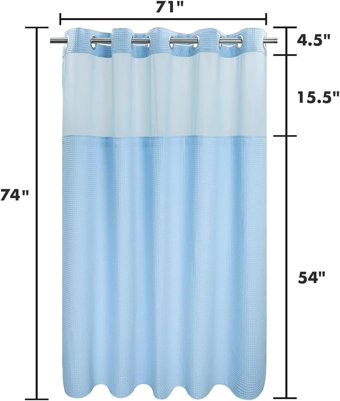 River Dream Sky Blue Fabric Shower Curtain Set, Cotton Blend, Waffle Weave, with Snap in Replacement Liner，71 x 74 inches