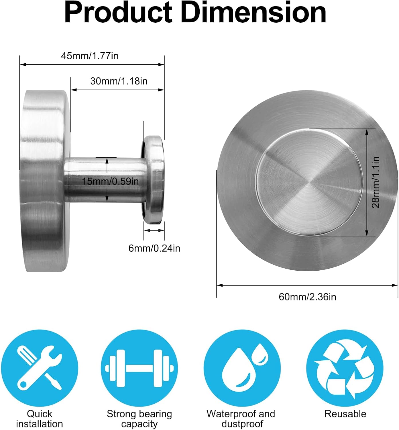 10 Pack Suction Cup Hooks for Shower, Suction Cup Towel Hooks for Bathrooms, Adhesive Wall Hook, SUS304 Waterproof Stainless Steel Hooks for Bathroom, Bedroom, Kitchen, Hotel and Office