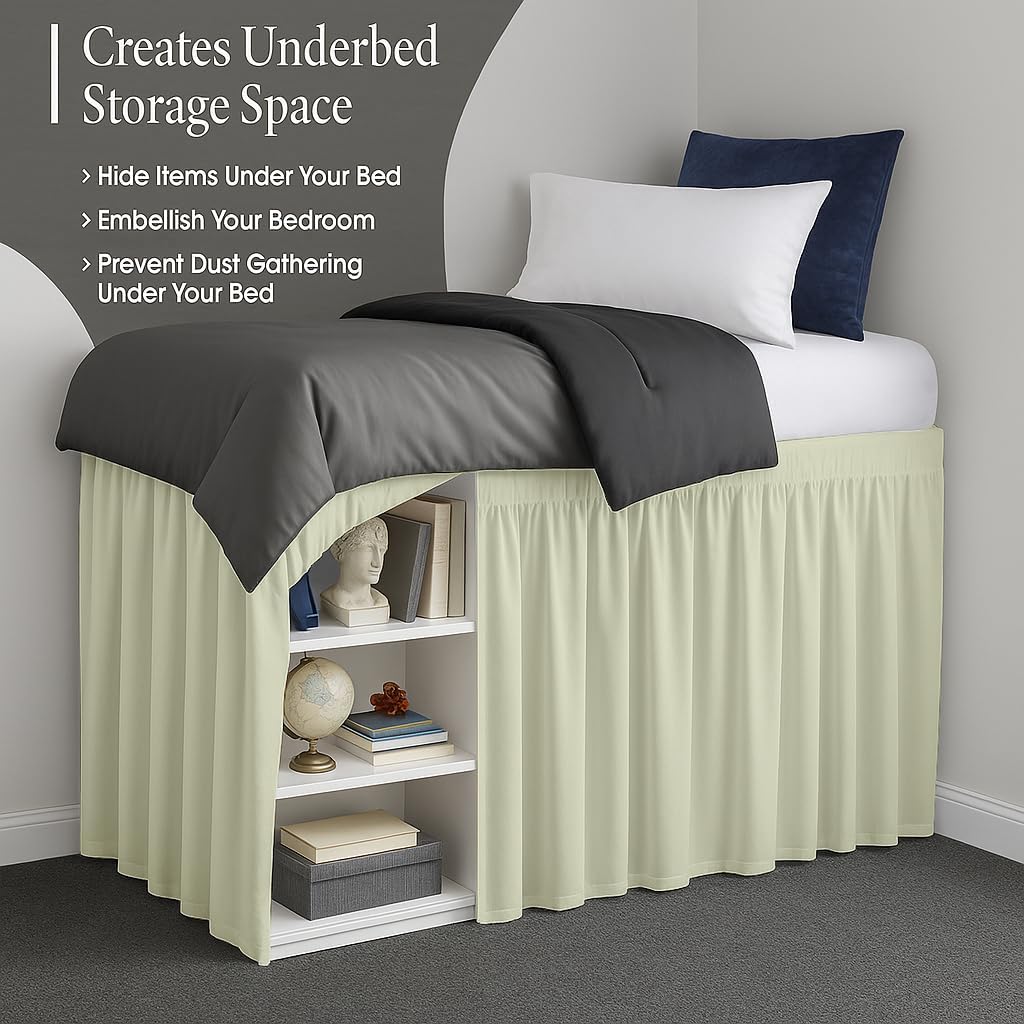 Cottingon Dorm Bed Skirt Twin XL 36" with Split Corners, 100% Microfiber Soft and Stylish, College Room Essential, Extra Long Dust Ruffle for Extended Beds, Ivory