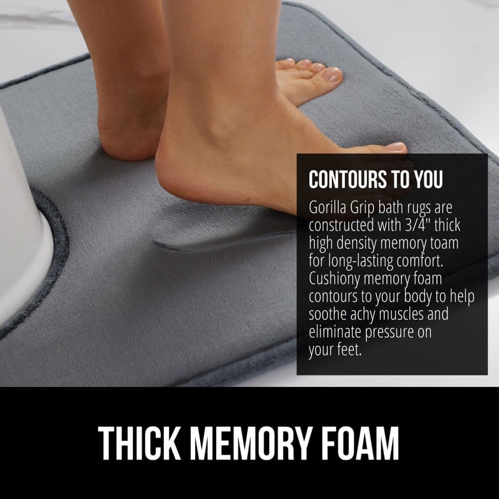 GORILLA GRIP Thick Memory Foam Toilet Rug for Bathroom, U Shaped Washable, Soft Absorbent Velvet Topside Floor Mats, Machine Wash, Cushioned Luxury Rugs for Bath Room, 22.5x19.5, Graphite Gray