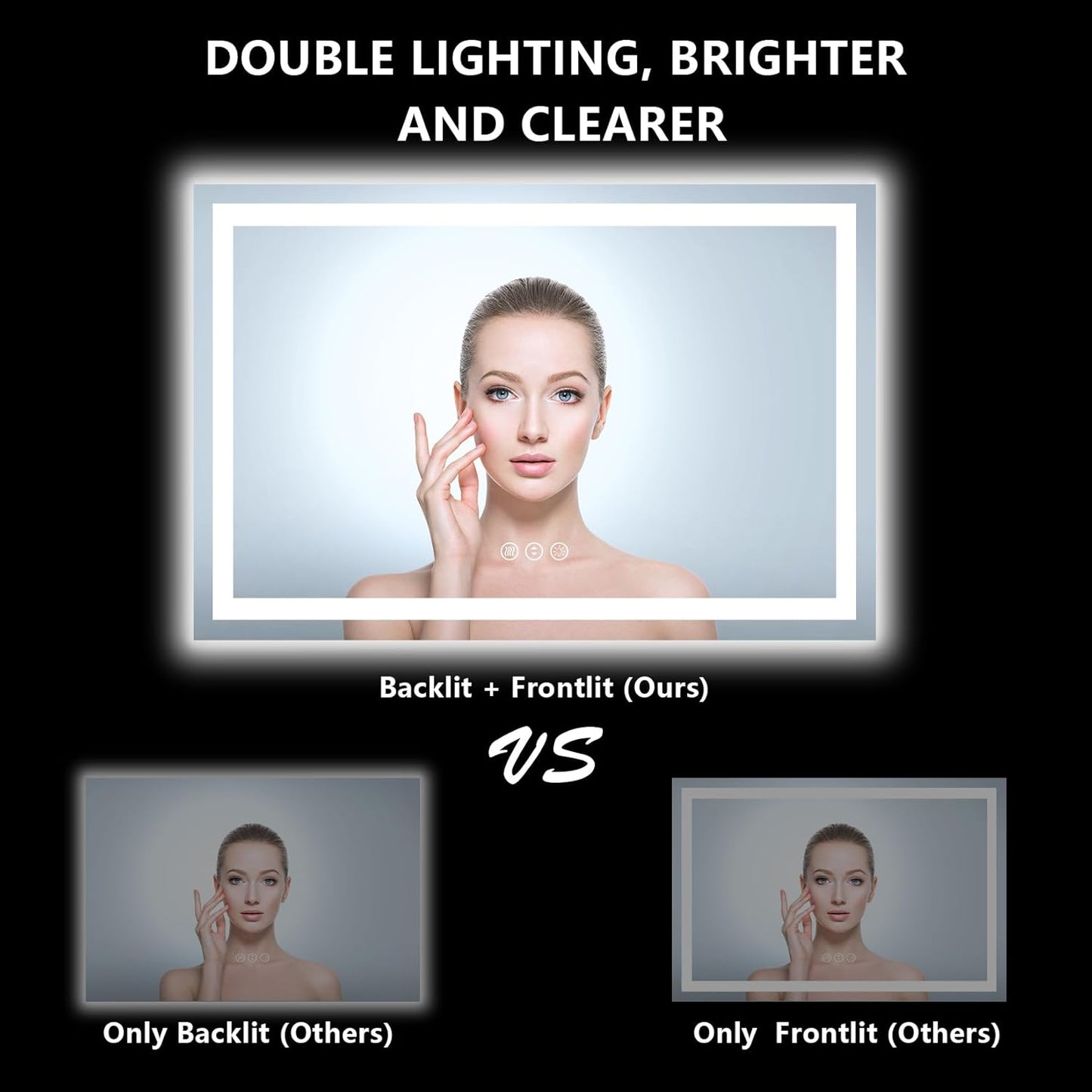 60x36 Inch LED Bathroom Mirror with Lights Front and Backlit Lighted Vanity Mirror for Bathroom Wall with 3 Colors Dimmable Anti-Fog Memory Shatter-Proof IP54 Waterproof Horizontal/Vertical