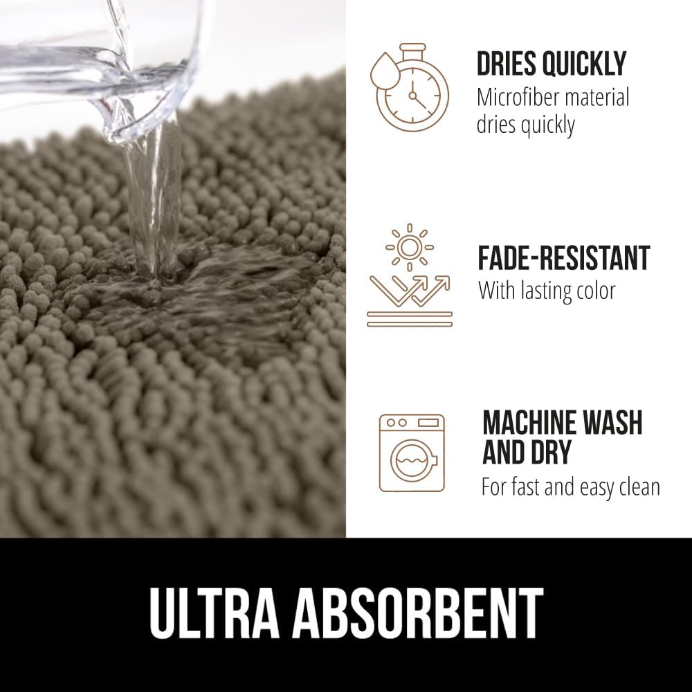 Gorilla Grip Shaggy Chenille Bath Rug Mat for Toilet Base, Machine Washable, Microfiber Dries Quickly, Plush Absorbent Contour Mats for Toilets, Bathroom Decor, Oval U-Shape, 22'' x 19'' x 15'', Latte