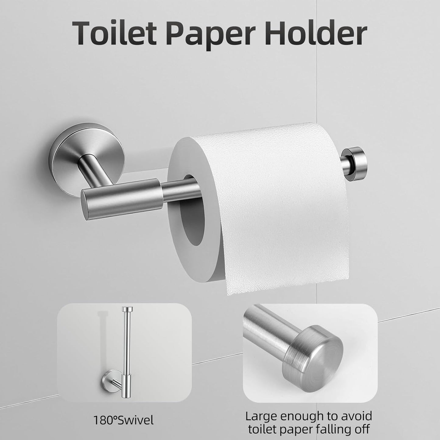 Brushed Nickel Bathroom Hardware Accessories Set, Bathroom Towel Holder Set 5 Pieces, SUS304 Stainless Steel Towel Bar Set Wall Mounted-19 Inch Towel Bar, Paper Towel Holder, Towel Hooks, Towel Ring