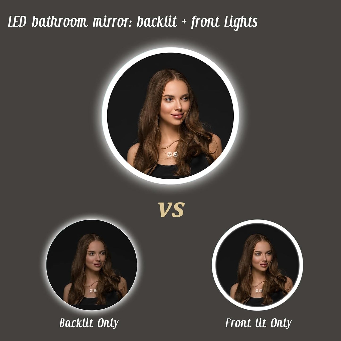 APRILSOUL 32 Inch Round LED Bathroom Vanity Mirror with Front and Backlit, Led Mirror with Anti-Fog, 3 Colors and Dimmable Light