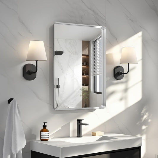 30x20"Bathroom Vanity Mirror for Wall, Aluminum Framed, Farmhouse Rectangle, Anti-Rust, HD Reflection Anti-Desilvering, Distortion Free, Tempered and Shatter-Proof Wall Mounted Mirror, Silver