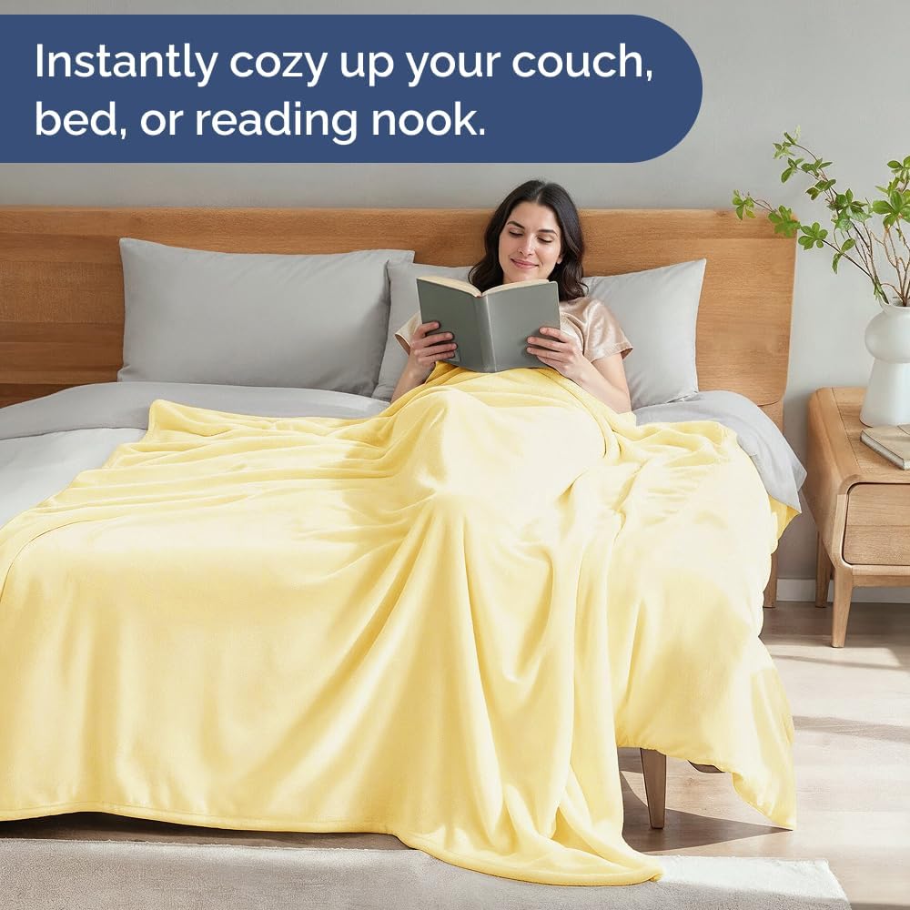Ultra Soft Fleece Blanket Queen Size - Flannel Fleece Luxury Queen Blanket - Lightweight for Couch Bed Chair - Thick, Warm & Breathable - All Season Cozy Fuzzy, Anti-Static Microplush Bedding, Yellow