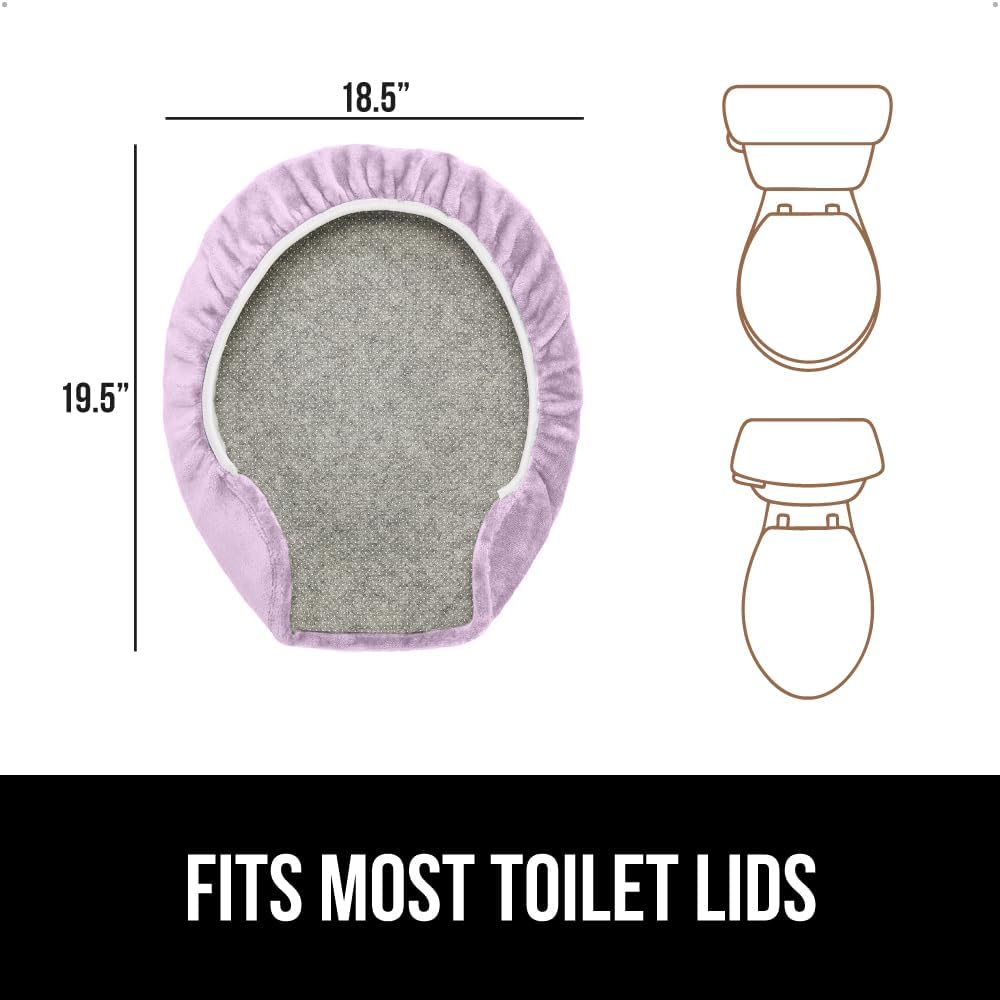 GORILLA GRIP Thick Memory Foam Bathroom Toilet Lid Seat Cover, Soft Velvet Topside, Machine Wash, Plush Cushioned Covers Fits Most Size Lids, Decorative Bath Room Accessories, 19.5x18.5, Light Purple