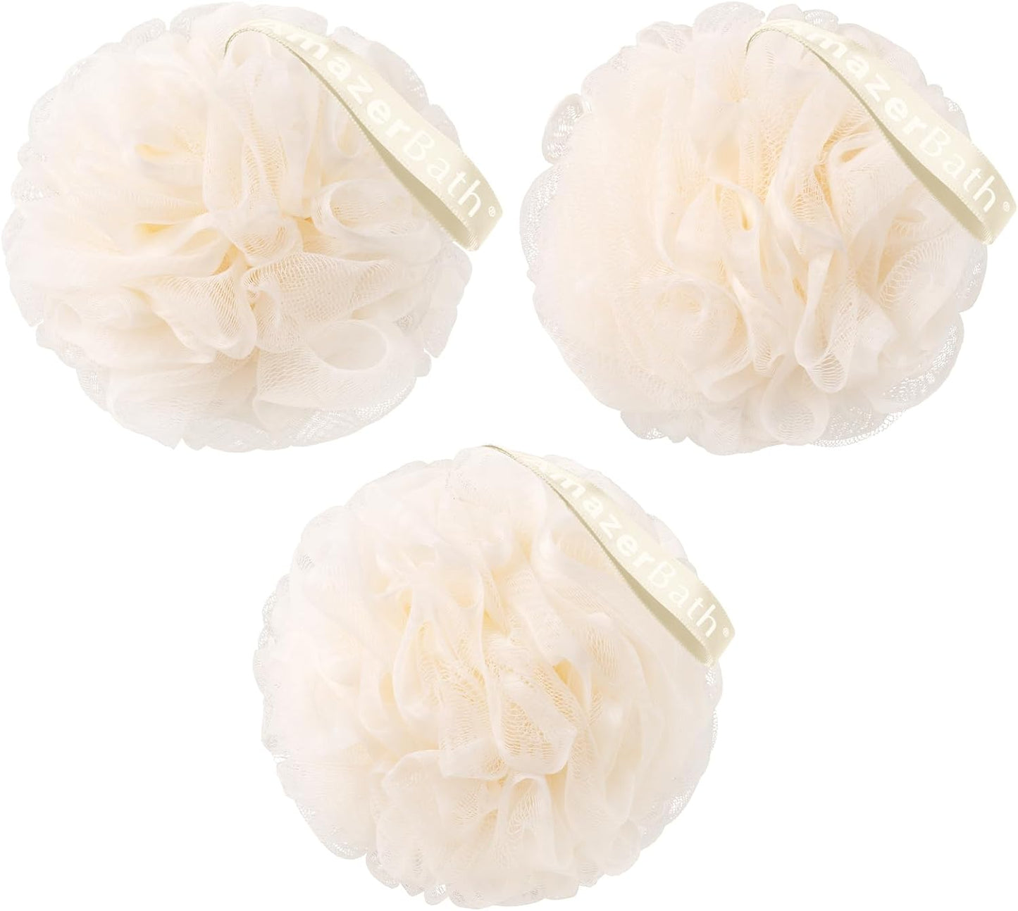 AmazerBath Loofah Sponge, Shower Loofah 60g/PCS - Body Scrubber Loofa Set of 3 Cream Color, Bath Sponge for Men and Women