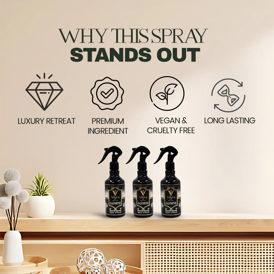 Room Spray Freshener - Long-Lasting Luxury Scents - Room and Linen Spray for Bedding, Sheets, Fabric, Furniture for Aromatherapy - 10.14 fl oz (Jasmine)