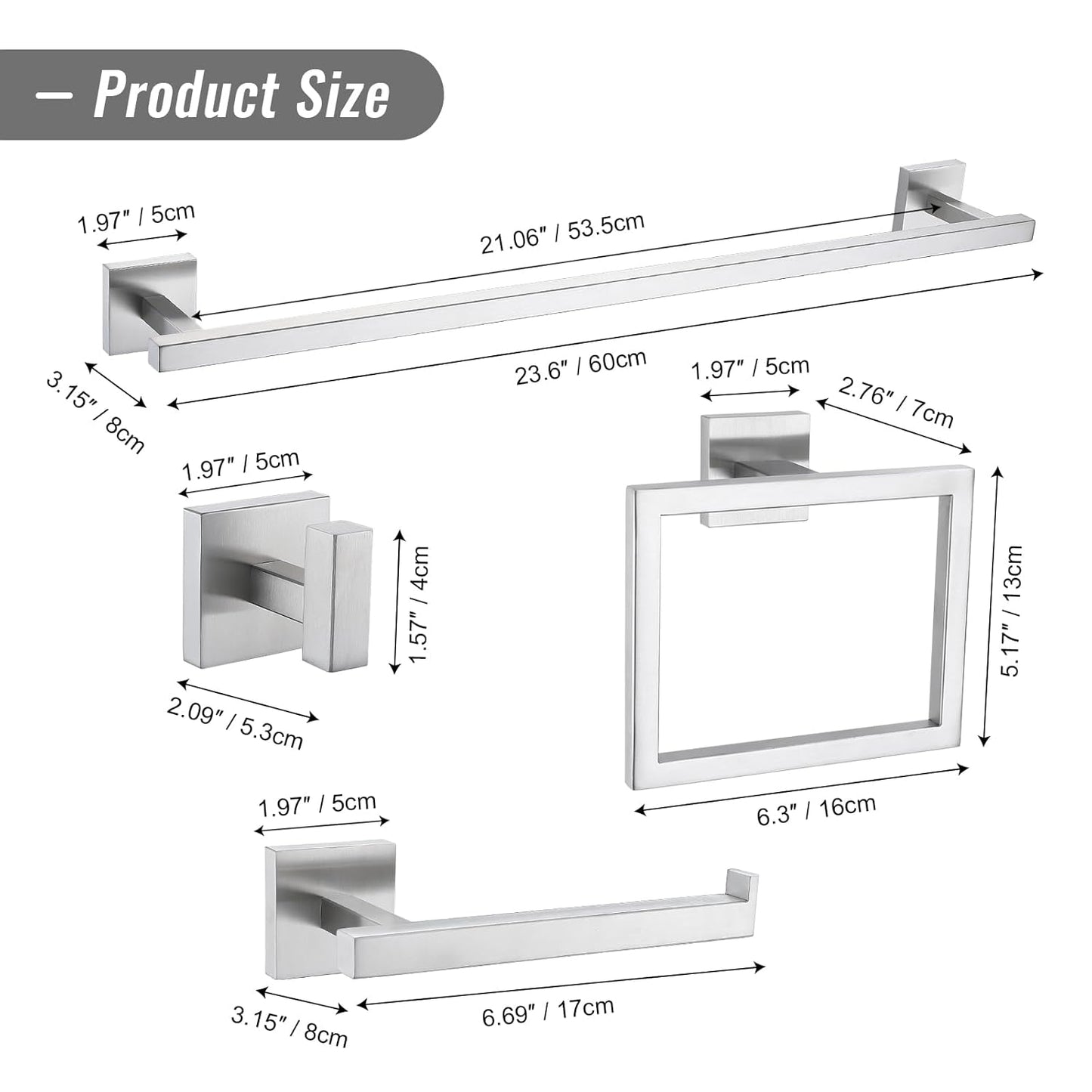 YACVCL Towel Bar Set, 10 Pieces Bathroom Hardware Set Brushed Nickel Bathroom Accessories, SUS304 Stainless Steel Towel Racks Holder Set Wall Mounted 23.6 Inch