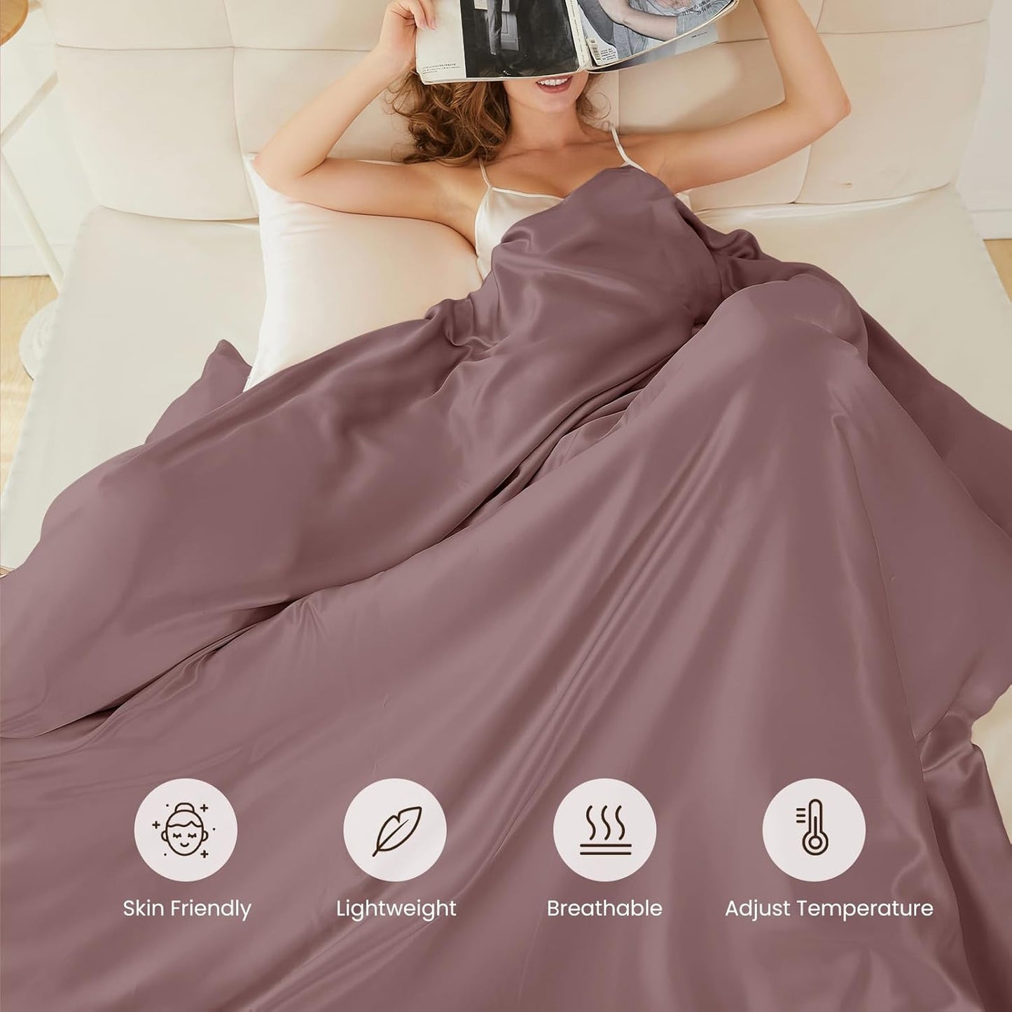 THXSILK 100% Pure Mulberry Silk Duvet Cover Set 3 Piece, 6A+ Grade Luxury Soft Bedding Silk Sheets for Hair and Skin, 1 Pcs Duvet/Quilt/Comforter Cover with 2 Zippered Pillowcases (Purple, Twin)
