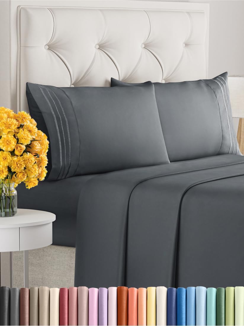 Cal King Size 4-Piece Sheet Set - Extra Soft, Breathable & Cooling - Hotel Luxury Durable Bed Sheets - Deep Pockets, Easy-Fit & Wrinkle-Free - Slate Blue Oeko-Tex