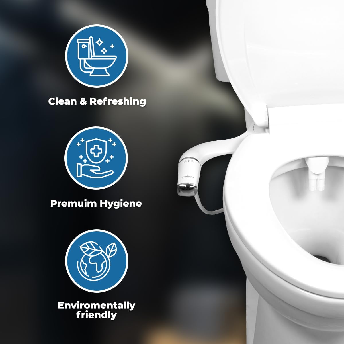 GenieBidet Bidet Attachment for Toilet, Ultra-Slim Self Cleaning Toilet Bidet with Separate Rear & Feminine Cleansing Nozzles, Includes Travel Bidet & 4 Accent Rings (Right-Handed)