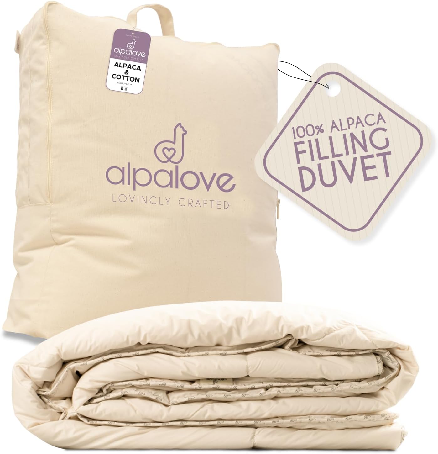 King Lightweight 100% Fine Alpaca Duvet - Premium Cotton Cover, 2,89 lb Filling, Ideal for Summer, Breathable & Temperature -Regulating, 107 x 94 inches