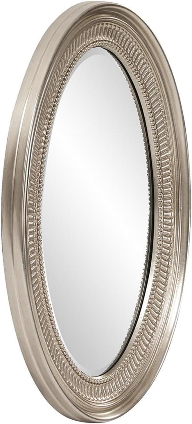 Howard Elliott Ethan Brushed Nickel Oval Decorative Wall Hanging Mirror, Vintage Oval Mirror for Wall Decor Resin Frame Vanity Mirror Perfect for Living Room, Bedroom & Home Decor, 21 x 31 Inch
