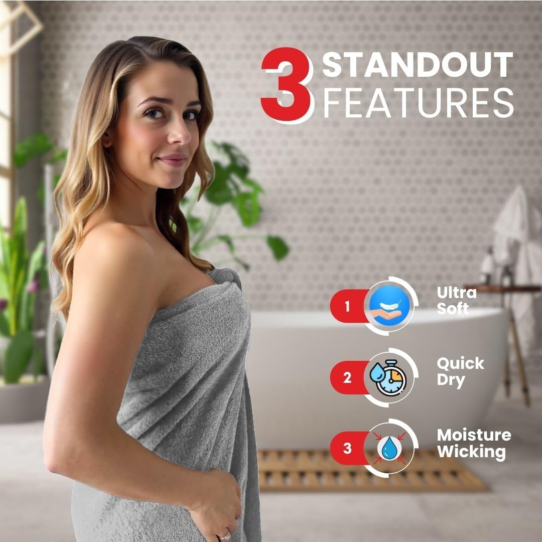 Infinitee Xclusives – Luxury Bath Sheets Towels – 1 Pack 600 GSM (35X70 Inches) – 100% Ring Spun Cotton Large Bath Towels for Bathroom (Charming Grey, Bath Sheets - Pack 1)